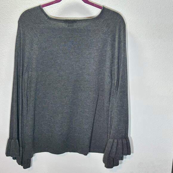 Chelsea & Theodore Gray Ruffle Sleeve Sweater Small Soft Knit Cashmere Blend - Picture 3 of 5